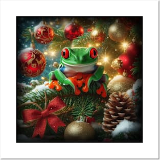 Red-eyed tree frog Christmas Posters and Art